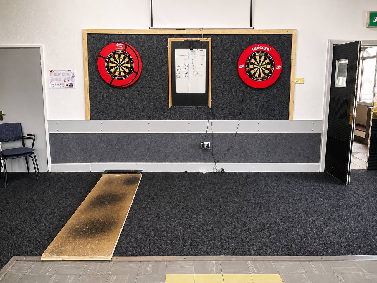 Darts area at Alford Hall with dartboard